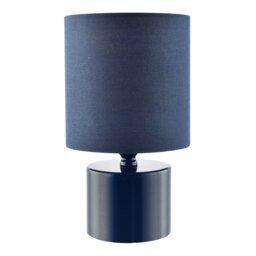 Rackhams Modern Midnight Blue Glossy Table Lamp with Cotton Fabric Shade - thumbnail 1