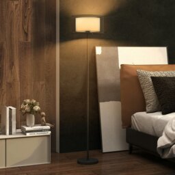 Rackhams Modern Standing Lamp with Double Layer Shade & Foot Switch, Black - Black - Bulb not included - Metal, fabric