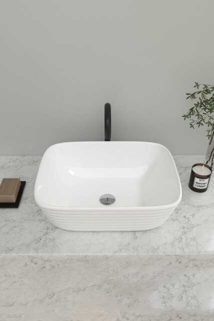 Rackhams Square Countertop Bathroom Vessel Sink Bowl - White - image 1
