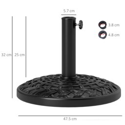 Rackhams 12kg Garden Parasol Base, Round Resin Garden Umbrella Base, Heavy Duty Parasol Stand for 38mm or 48mm Outdoor Umbrella Poles, Black - Black - Resin, Metal - Φ47.5 x 32H cm - thumbnail 5