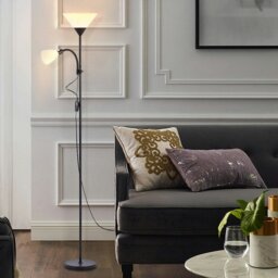 Rackhams Torchiere Double Heads Floor Lamp Adjustable Reading Light - Black