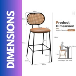 Rackhams Faux Leather Bar Stools Set With Rattan Back Brown - thumbnail 6