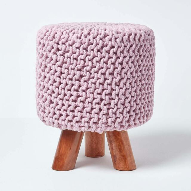 Rackhams Tall Cotton Knitted Footstool on Legs - Pink - image 1