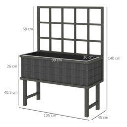 Rackhams Wood Raised Planter w/ Trellis Drain Holes Elevated Garden Bed Grey - thumbnail 6