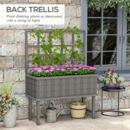 Rackhams Wood Raised Planter w/ Trellis Drain Holes Elevated Garden Bed Grey - thumbnail 4