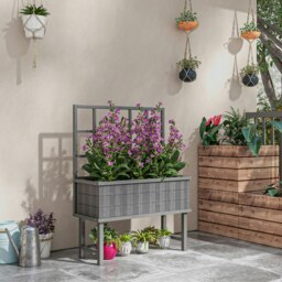 Rackhams Wood Raised Planter w/ Trellis Drain Holes Elevated Garden Bed Grey - thumbnail 2
