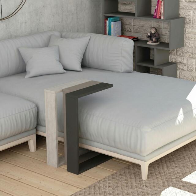 Rackhams Muju Modern C Shape Table Oak Effect Gold Marble Effect Mocha Grey Multipurpose H 57cm - Anthracite-Mocha Grey-Ancient White - image 1