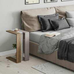 Rackhams Muju Modern C Shape Table Oak Effect Gold Marble Effect Mocha Grey Multipurpose  H 57cm - Anthracite-Mocha Grey-Ancient White - thumbnail 4