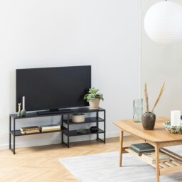 Rackhams Seaford Black Metal Open TV Unit with 3 Black Shelves - 1 - thumbnail 5