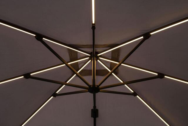 Rackhams Hawaii 300cm x 300cm Lumen LED Square Cantilever Parasol with 90kg Moveable Granite Base - Dark Grey - image 1