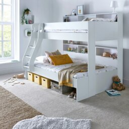 Rackhams Oliver White Triple Sleeper Storage Bunk Bed With Drawer And Mattress Options - Single / Small Doubleite Bunk (No Drawer) With Memory Mattresses - thumbnail 5