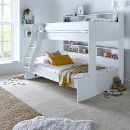 Rackhams Oliver White Triple Sleeper Storage Bunk Bed With Drawer And Mattress Options - Single / Small Doubleite Bunk (No Drawer) With Memory Mattresses - thumbnail 4
