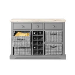 Rackhams Florence Wooden Sideboard with Wine Rack, 3 Drawers and Storage Baskets - Truffle, Beige - thumbnail 3
