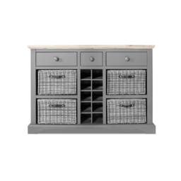 Rackhams Florence Wooden Sideboard with Wine Rack, 3 Drawers and Storage Baskets - Truffle, Beige - thumbnail 5