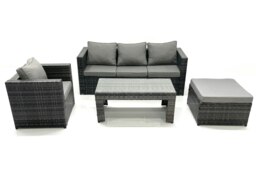 Rackhams Rattan Garden Furniture Set Outdoor Lounger Sofa with Coffee Table Armchair Big Footstool Dark Grey Mixed - thumbnail 1