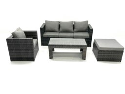 Rackhams Rattan Garden Furniture Set Outdoor Lounger Sofa with Coffee Table Armchair Big Footstool Dark Grey Mixed - thumbnail 2
