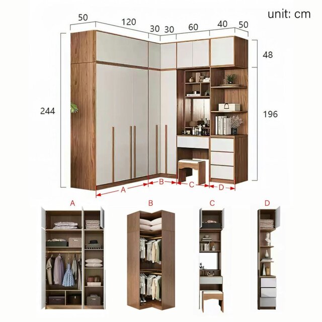 Rackhams Nascimento Corner Wardrobe, Tall Wardrobe, L Shape Wardrobe With Dressing Table - 150cm + 130cm - image 1