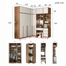 Rackhams Nascimento Corner Wardrobe, Tall Wardrobe, L Shape Wardrobe With Dressing Table - 150cm + 130cm - thumbnail 1