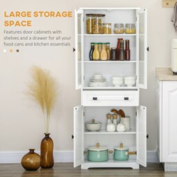 Rackhams Kitchen Cupboard Storage Cabinet Adjustable Shelves, Glass Door, 160cm - White - thumbnail 4
