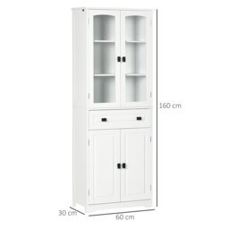 Rackhams Kitchen Cupboard Storage Cabinet Adjustable Shelves, Glass Door, 160cm - White - thumbnail 3