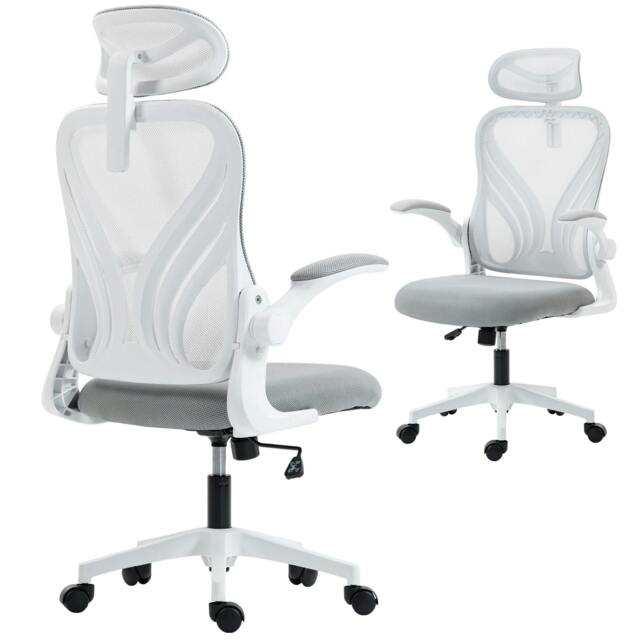 Rackhams Ergonomic Office Chair, Computer Chair with Foldable Backrest, Grey - image 1