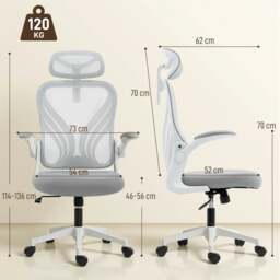 Rackhams Ergonomic Office Chair, Computer Chair with Foldable Backrest, Grey - thumbnail 3