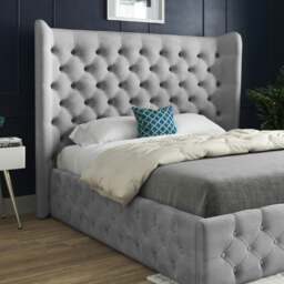 Rackhams Florence Wide Winged Upholstered Soft Velvet Bed Frame - Grey - Grey - Small single - thumbnail 2