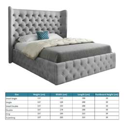 Rackhams Florence Wide Winged Upholstered Soft Velvet Bed Frame - Grey - Grey - Small single - thumbnail 4