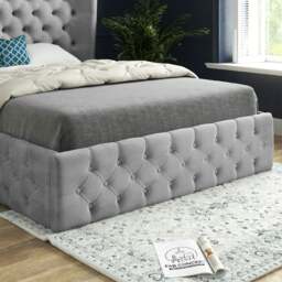 Rackhams Florence Wide Winged Upholstered Soft Velvet Bed Frame - Grey - Grey - Small single - thumbnail 3