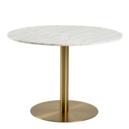 Rackhams Corby Round Dining Table with White Polished Marble Top & Gold Base - Gold - No - White