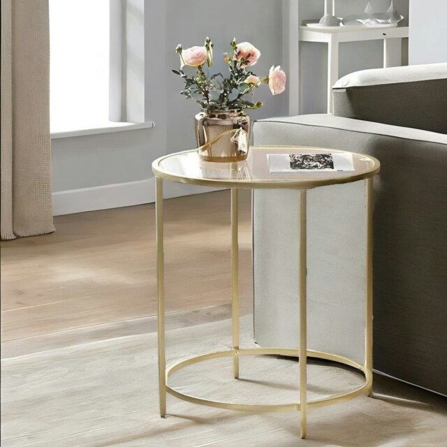 Rackhams Round Coffee Table With Glass Top Gold - image 1