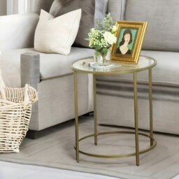 Rackhams Round Coffee Table With Glass Top Gold - thumbnail 6