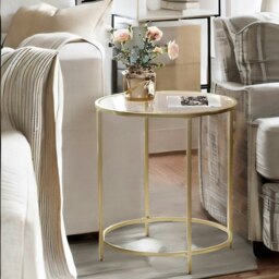 Rackhams Round Coffee Table With Glass Top Gold - thumbnail 5