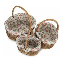 Rackhams Oval Unpeeled Willow Shopping Basket With Garden Rose Lining - Set of 3 - thumbnail 2