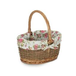 Rackhams Oval Unpeeled Willow Shopping Basket With Garden Rose Lining - Set of 3 - thumbnail 4