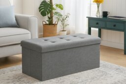 Rackhams Linen Storage Ottoman - 76cm x 38cm Foldable - Grey