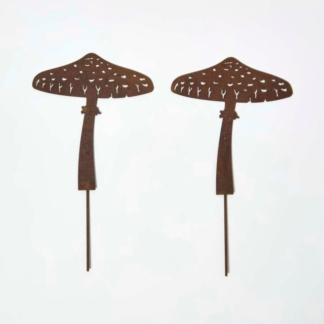 Rackhams Steel Parasol Mushroom Garden Stake Decorations, Set of 2 - image 1
