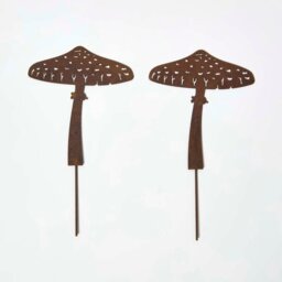 Rackhams Steel Parasol Mushroom Garden Stake Decorations, Set of 2 - thumbnail 1