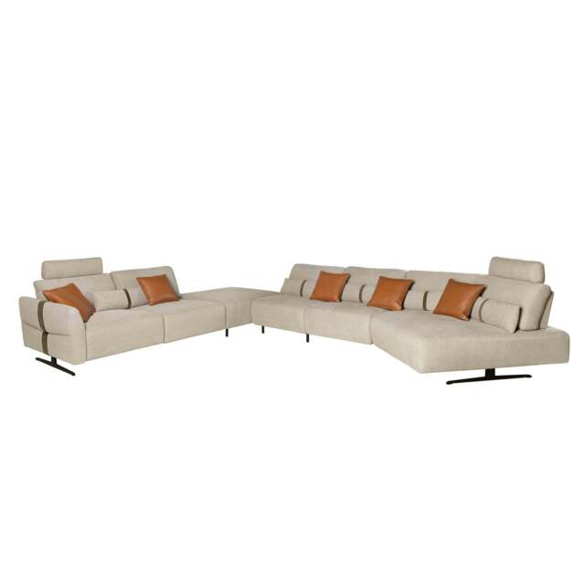 Rackhams Modular corner sofa in sand fabric 6273/6274 - Sand - Black - Right Modular - image 1