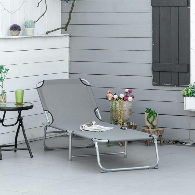 Rackhams Camping Cot Picnic Sun Lounger Portable Folding Chaise Chair Grey - 187 x 58 x 28 cm - 1 - Metal, Oxford cloth - image 1