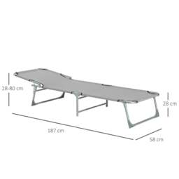Rackhams Camping Cot Picnic Sun Lounger Portable Folding Chaise Chair Grey - 187 x 58 x 28 cm - 1 - Metal, Oxford cloth - thumbnail 3