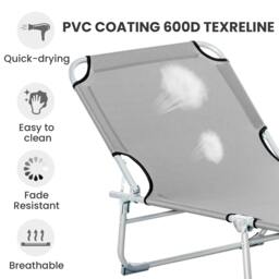 Rackhams Camping Cot Picnic Sun Lounger Portable Folding Chaise Chair Grey - 187 x 58 x 28 cm - 1 - Metal, Oxford cloth - thumbnail 5