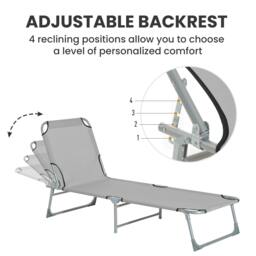Rackhams Camping Cot Picnic Sun Lounger Portable Folding Chaise Chair Grey - 187 x 58 x 28 cm - 1 - Metal, Oxford cloth - thumbnail 4