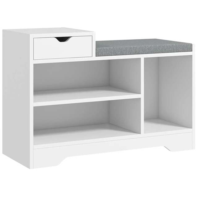 Rackhams Multi-Compartment Shoe Bench, with Seat - White - image 1