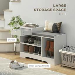 Rackhams Multi-Compartment Shoe Bench, with Seat - White - thumbnail 4
