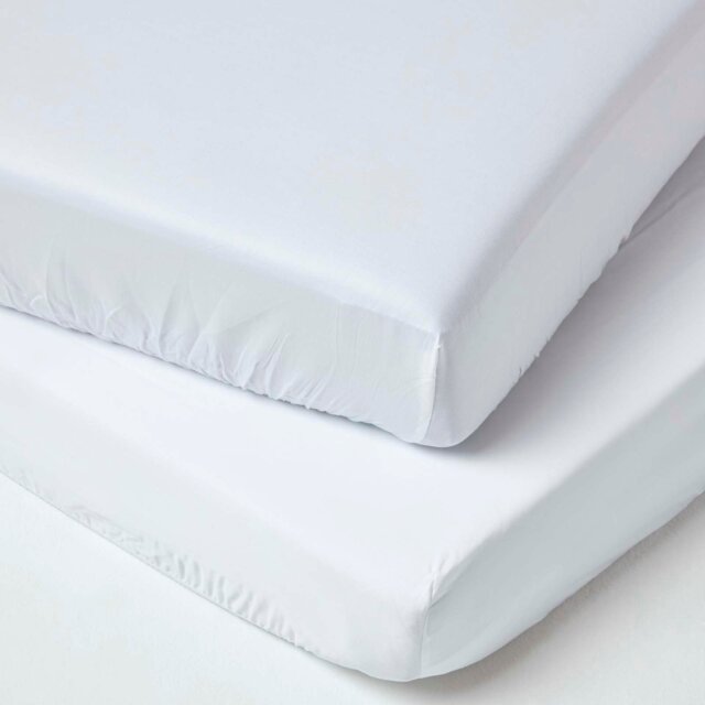 Rackhams Cotton Cot Bed Fitted Sheets 400 Thread Count, 2 Pack - White - image 1