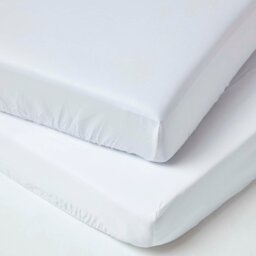 Rackhams Cotton Cot Bed Fitted Sheets 400 Thread Count, 2 Pack - White