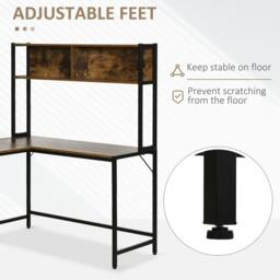 Rackhams L Shaped Desk with Book Shelf, Industrial Corner Computer Desk, Writing Table with Steel Frame, 140 x 125cm, Brown - thumbnail 6