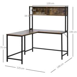 Rackhams L Shaped Desk with Book Shelf, Industrial Corner Computer Desk, Writing Table with Steel Frame, 140 x 125cm, Brown - thumbnail 3