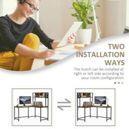 Rackhams L Shaped Desk with Book Shelf, Industrial Corner Computer Desk, Writing Table with Steel Frame, 140 x 125cm, Brown - thumbnail 5